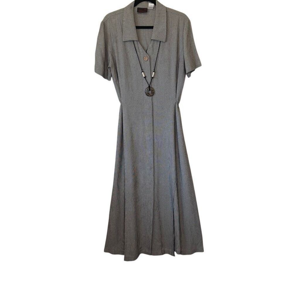 Vintage Miss Scarlett Black and White Houndstooth Midi Dress With Necklace Sz 10